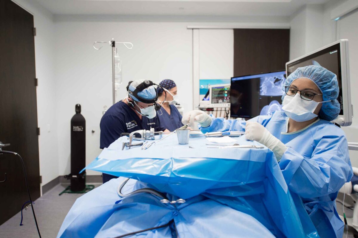 ENT specialist examining a patient's nasal passages